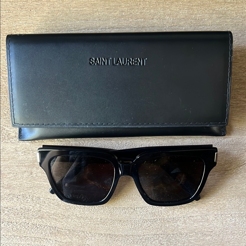 Saint Laurent Classic Black Leather Glasses and Case